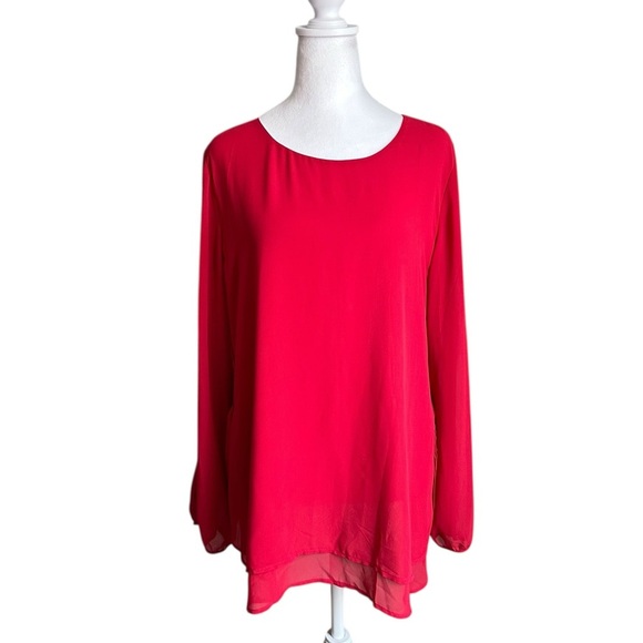 Chico's Women's Red Long Sleeve Blouse Size 2 - Picture 1 of 17